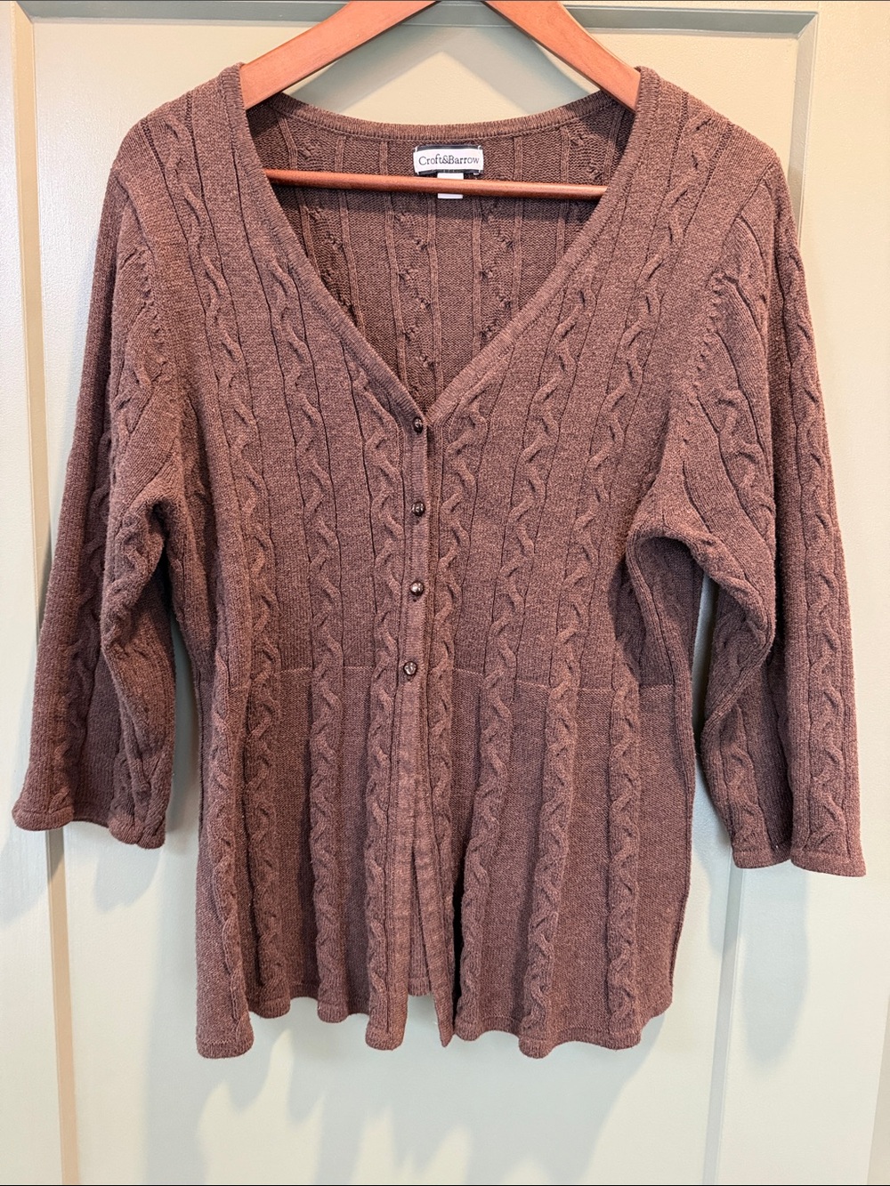 Croft & Barrow Women’s Brown Cable Knit Button-Front Cardigan